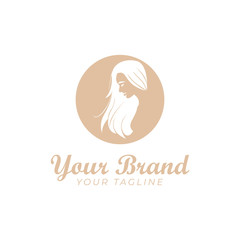 minimalist logo of silhouette woman and hair in round shape