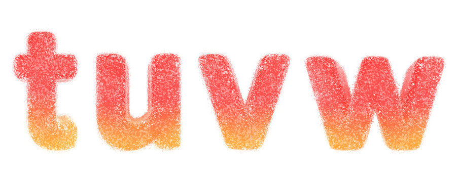 Lowercase letters t, u, v, w. Candy alphabet collection