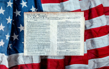 Flag of the United States of America and the Constitution