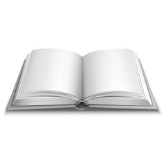 Opened gray book with shadow on white background