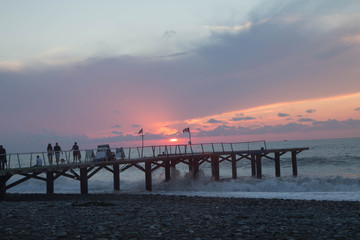 Exotic Paradise, sunset. Tourism and Vacations Concept. Resort. black sea Pier on the beach Batumi