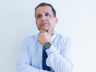 Middle age man thinking clueless about a question