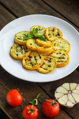 grilled zucchini (snack or salad). top food background. copy space