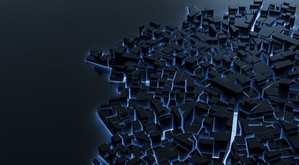 Obraz premium Abstract city blue xray transparent with lines and reflection. Technology concept background. 3D rendering.