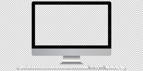 PC with transparent screen and keyboard. Vector graphic