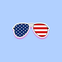 USA national flag in cool fashionable sunglasses vector illustration. 4th of july national independence day special sunglasses with american flag illustration.