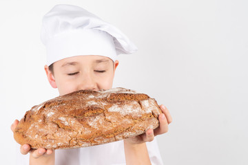 Cook Boy With Bread on white background