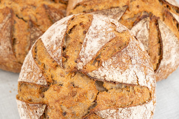 Organic country breads made with sourdough with different cereals and cooked over a wood fire