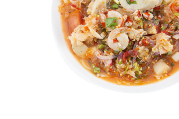 Spicy mixed seafood or Mixed seafood salad  isolated on white background. Clipping path.
