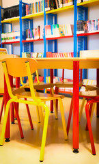 Colorful tables in a children's library