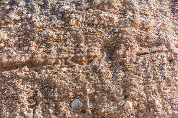 background and texture of mountain layers and cracks in sedimentary rock on cliff face. Cliff of rock mountain.