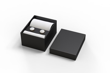 Gift set for men silk tie, pocket square and cuff links set for branding. 3d illustration.