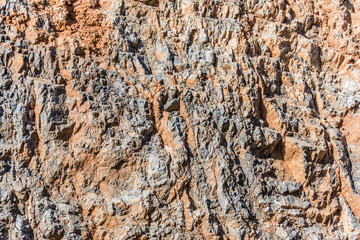 background and texture of mountain layers and cracks in sedimentary rock on cliff face. Cliff of rock mountain.