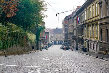 Cobblestone Street in Zagreb, Croatia 