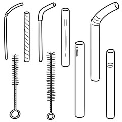 vector set of straw and straw cleaner