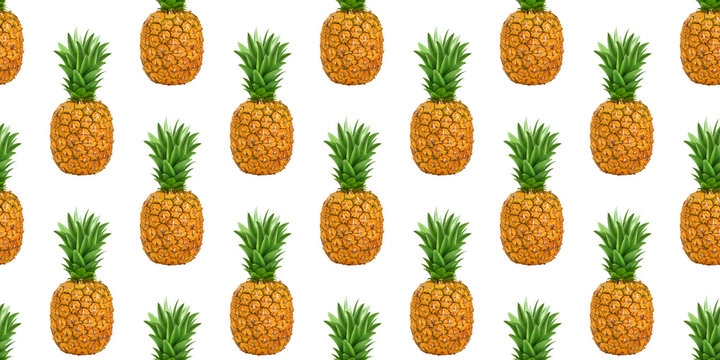 Pineapples, ananas seamless pattern isolated on white background