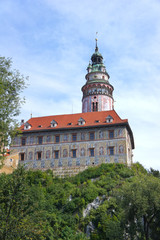 Fototapeta na wymiar Castle with the famous round tower in Cesky Krumlov, Czech Republic. UNESCO World Heritage Site