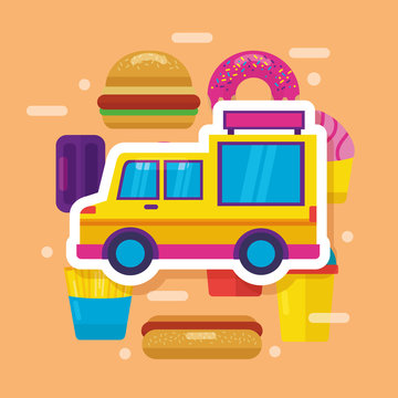 food trucks flat design image