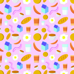 EPS 10 vector. Seamless pattern with breakfast food and drinks.