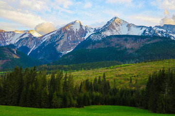 Fototapeta na wymiar View of Tatra mounains.Tatra mountains in the morning.