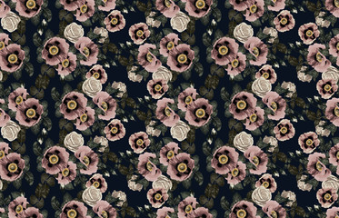 Elegant pattern of blush toned rustic flowers isolated in a solid background great for textile print, background, handmade card design, invitations, wallpaper, packaging, interior or fashion designs.