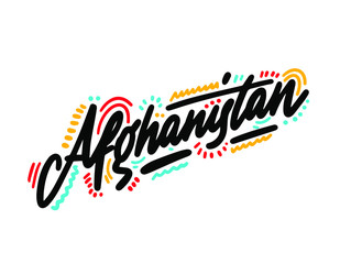 Obraz premium Afghanistan Handwritten Word Text Swoosh Vector Illustration Design.