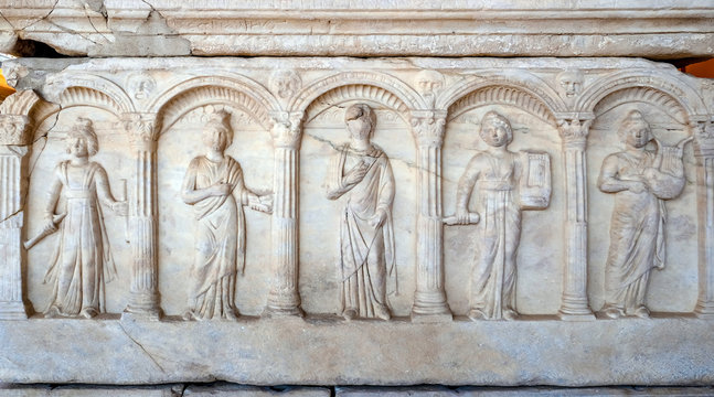 Sarcophagus details from Ephesus Ancient city, in Selcuk,Izmir, Turkey