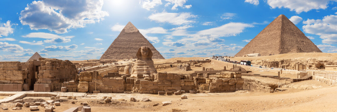 Giza Pyramids and the Sphinx, beautiful Egyptian panorama