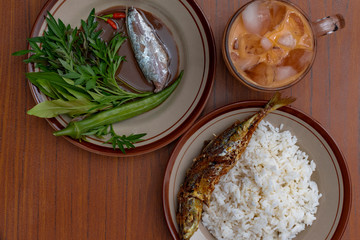 nasi(rice) with budu (anchovies sauce) and ulam (herbs and vegetable) is the kelantan cuisine 