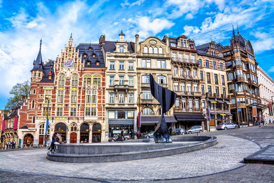 Traditional buildings and houses on the streets of Brussels, Belgium