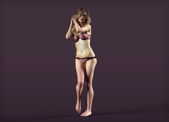 Young woman posing in violet lingerie