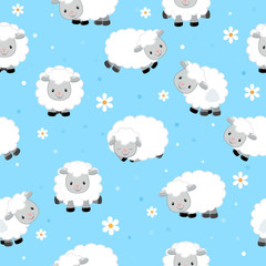 Cute sheep seamless pattern. Vector background for kids
