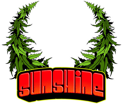 Reggae style logo, cannabis wreath, cannabis leaves, vector image.