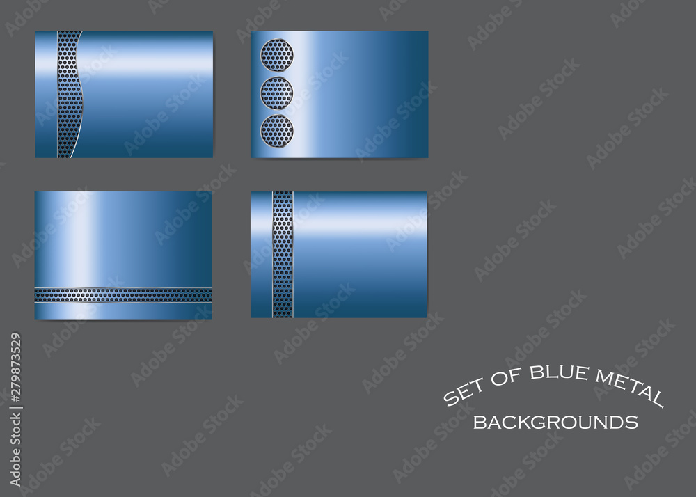 Sticker set of different blue metallic background with dotted stripe. vector illustration.