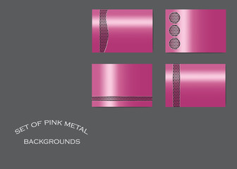 Set of different pink metallic background with dotted stripe. Vector illustration.