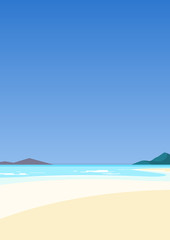 Beautiful seascape. Azure sea and white sand. Tourism and travelling. Vector illustration