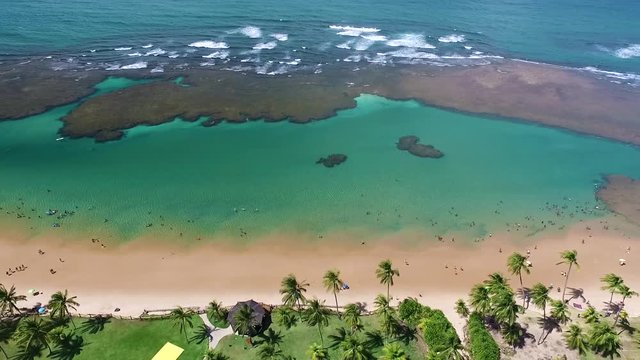 Aerial view of the natural pools of Taipu de Fora, Barra Grande, Marau Peninsula, Bahia, Brazil