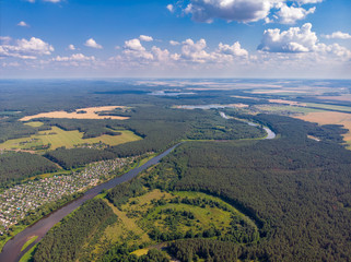 The river Vilia near Smorgon, Grodno region, Belarus. Drone aerial photo - Powered by Adobe