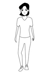 Young woman smiling cartoon in black and white