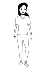 Young woman smiling cartoon in black and white