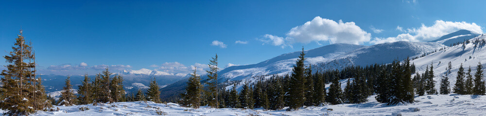 Winter panorama view of the mountains.
