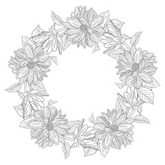 Floral wreath ink sketch. Template print for a business card, banner, poster, wrapping, fabric, notebook, invitation