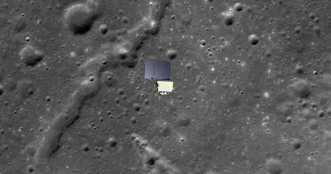 Top-down view of LRO positioning itself and then making a data gathering pass above SE edge, Montes Carpatus range, Mare Insularum. Elements of this image furnished by NASA