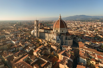 Fototapeta premium panoramic view of Florence and Basilica di Santa Maria del Fiore, Saint Mary. aerial shot, drone.