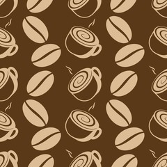 Coffee cup with coffee bean seamless pattern. Vector illustration