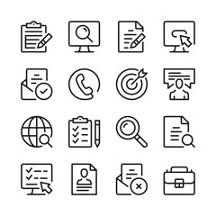 Job search line icons set. Find job, vacancy, employment, career opportunities symbols. Modern linear graphic design concepts, simple outline elements collection. Vector line icons