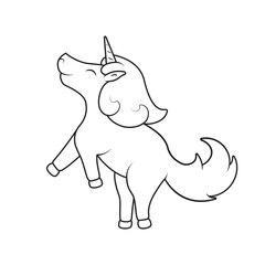 Cute unicorn outline. Picture for baby coloring book. Fancy magical illustration of a girlish fairy pony for kids.