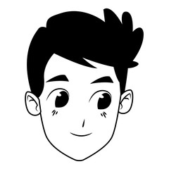 Young man smiling cartoon in black and white