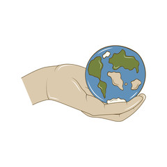 Hand holding earth illustration. Save the world concept. Go green design.