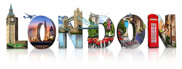Foto op Plexiglas De stadsoriëntatiepunten van Londen. Woordillustratie van de beroemdste monumenten en plaatsen in Londen © cranach